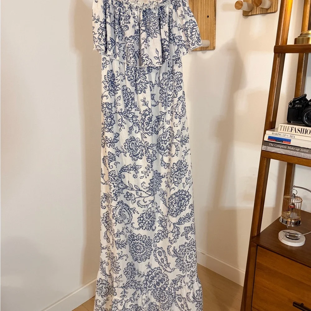 Victoria’s Secret Strapless Blue & White Floral Linen Maxi Dress XS (fits small) - Picture 2 of 5